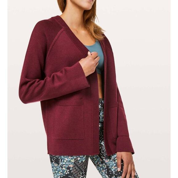 Lululemon Reverse Me Wrap Cardigan Sweater Reversible Merino Wool Red Gray - Picture 1 of 7